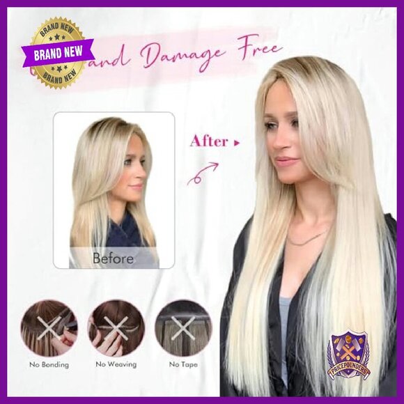 20 Inch Invisible Wire Hair Extensions with Adjustable Headband & Secure Clips